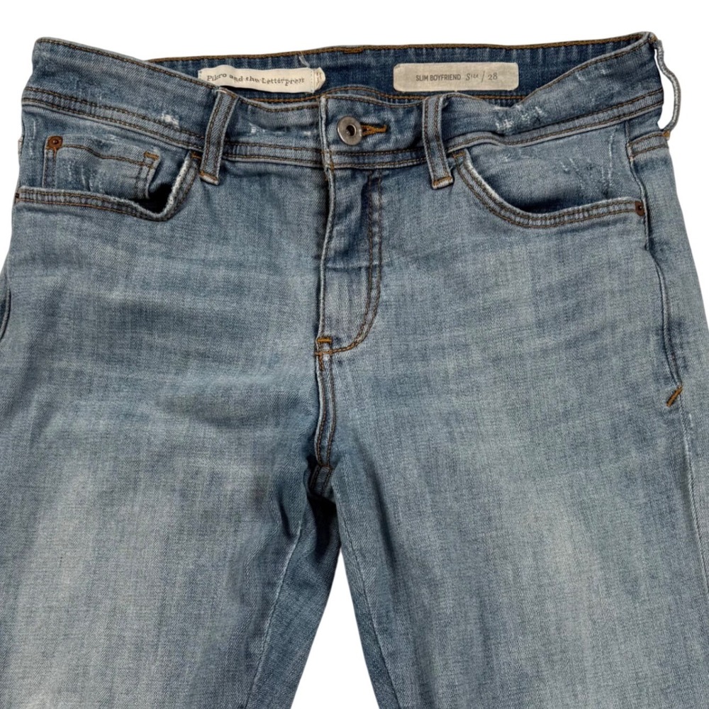 Anthropologie Pilcro Slim Boyfriend Jeans Womens 28 Blue Floral Distressed